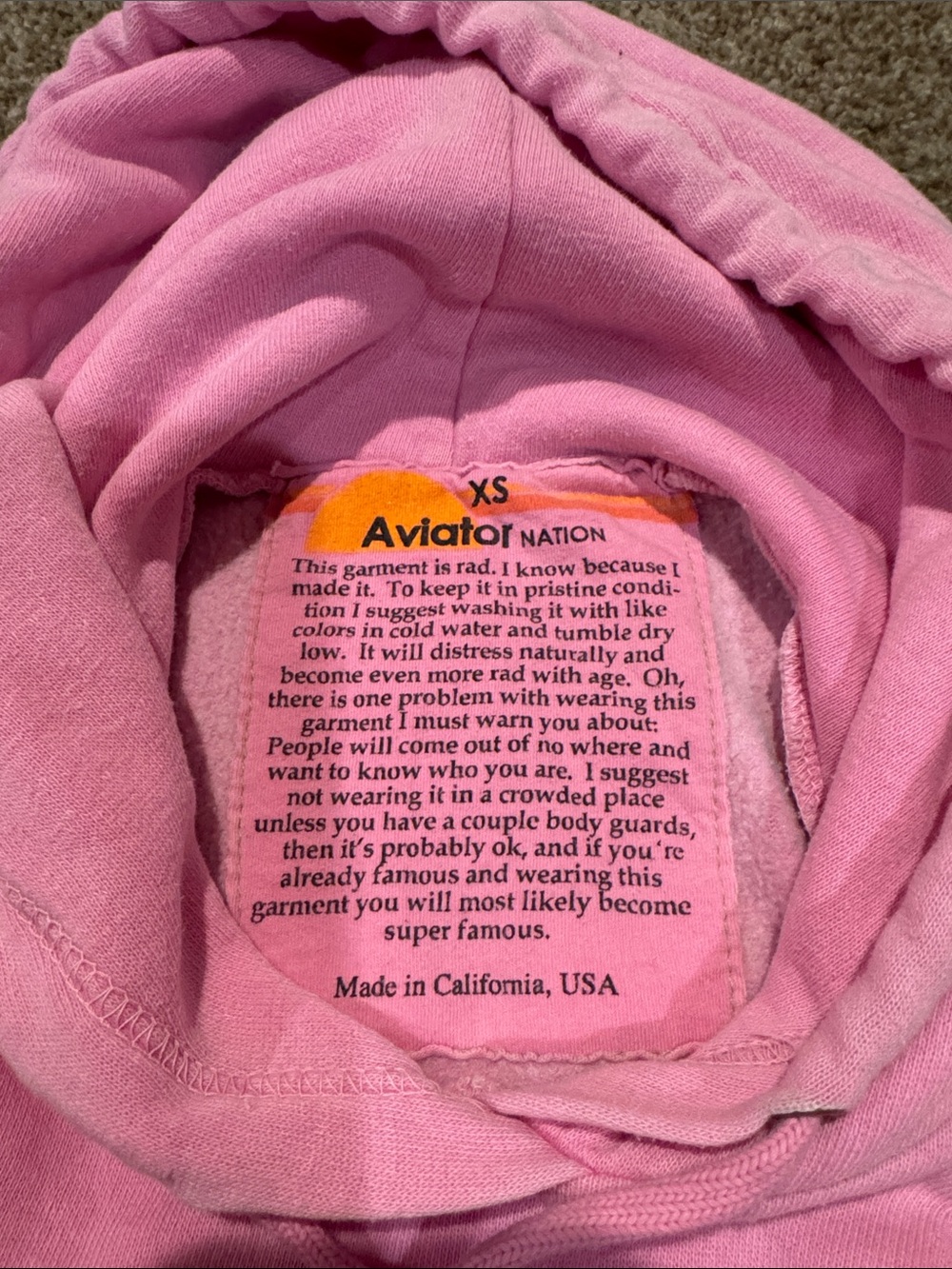 Pink Aviator Nation Sleeveless Hoodie with Embroidered Logo on chest - Picture 2 of 2